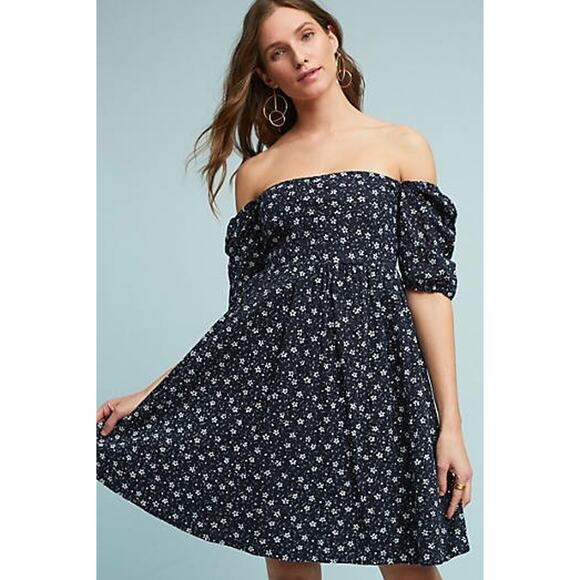 Anthropologie Dresses & Skirts - New $138 Anthropologie Lillianne Floral Mini Dress by Maeve SIZE 6 Navy Eyelet